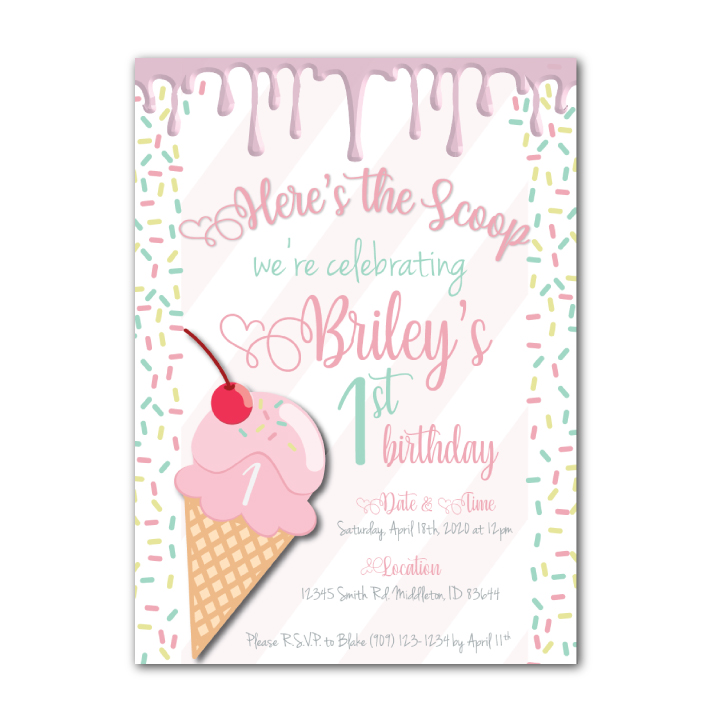 Ice Cream 1st Birthday Invite